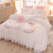 白色网红床裙款床上四件套全棉纯棉公主风蕾丝床单被套仙女高级感