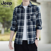 Jeep吉普长袖衬衫男士春季潮流格子寸衫宽松休闲衬衣外套男款