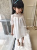 儿童女孩宝宝花边，领米白色雪纺短袖，a字连衣裙夏季