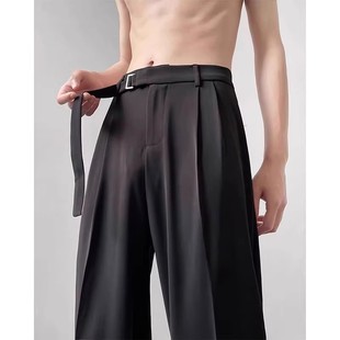 棕咖色冰丝裤子男夏季薄款垂感直筒，西装裤高级感宽松阔腿休闲长裤