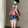 2024夏季童装韩版童装女童，红格子吊带娃娃，衫裙摆式吊带衫