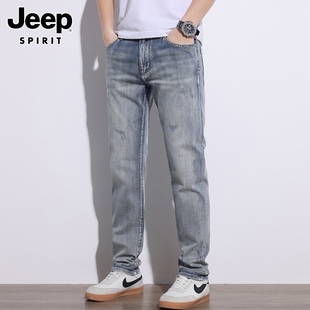 jeep吉普牛仔裤男士，夏季美式复古宽松直筒裤高街纯棉水洗长裤子男