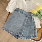 女童夏季短裤2024夏季韩版牛仔假两件薄款夏装女大童牛仔裙裤