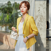 黄色小西装外套短款女士春秋薄款条纹防晒西服夏季天外搭上衣8213