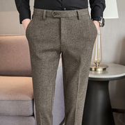裤子男士高品质毛呢西裤修身小脚，呢子毛料长裤，休闲商务弹力西装裤