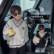 男童套装儿童针织马甲春季毛衣男孩衬衫韩系学院风可爱两件套