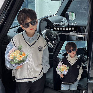男童套装儿童针织马甲春季毛衣男孩衬衫韩系学院风可爱两件套