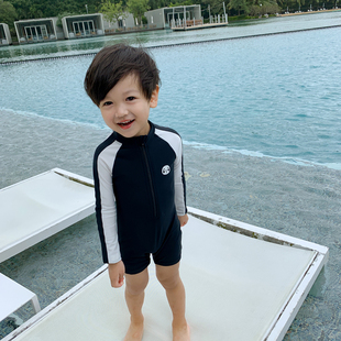 儿童泳衣男童长袖防晒速干连体，温泉男宝宝婴儿帅气韩国中小童泳衣