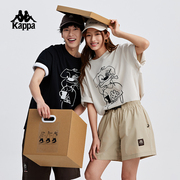 kappa卡帕背靠背夏季运动短袖女士t恤男情侣纯棉休闲上衣男士