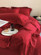 罗兰生活结婚床单婚嫁床上用品，纯棉婚庆大红色100支长绒棉四件套