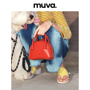 MUVA原创设计师波士顿包 真皮手提包女小包包单肩斜挎包2023