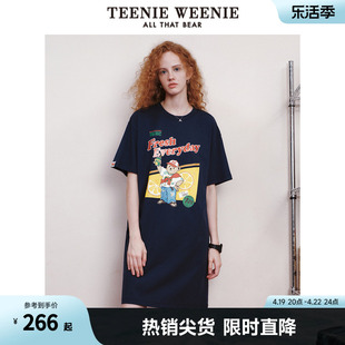 TeenieWeenie小熊夏季宽松圆领短袖中长款T恤连衣裙女