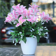 百合花仿真花套装餐桌客厅装饰塑料花假花，摆设绢花束摆件花瓶插花