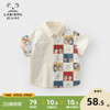 拉比树童装男童衬衣2024夏季男宝宝拼接短袖衬衫儿童纯棉上衣