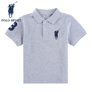 polosport男童短袖t恤夏季夏装灰色polo衫纯色男孩上衣2023潮