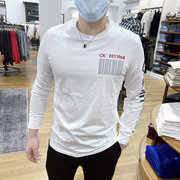 Calvin Klein/CK 男士春季新款潮流纯棉透气logo印花圆领长袖T恤