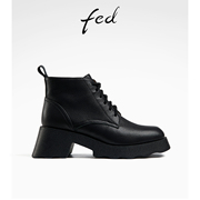 fed黑色小短靴秋季女靴厚底马丁靴粗跟时装靴女款R0927-YA065