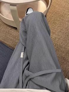灰色运动裤秋季大码女装裤子，宽松慵懒梨形身材，遮胯显瘦阔腿休闲裤