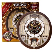 日本Seiko精工挂钟音乐报时旋转表盘欧式客厅世界时钟钟表QXM394B