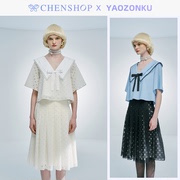 yaozonku风琴褶大翻领宽松上衣，蕾丝百褶半身裙chenshop设计师品牌