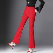 女夏时尚垂感喇叭裤女高腰红色裤子宽松显瘦休闲直筒微喇气质女裤