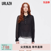 urlazh有兰复古洋气黑色，波点女人味轻薄长袖，衬衫女