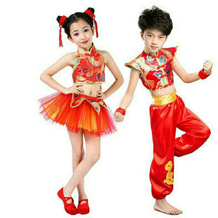 六一元旦儿童演出服喜庆打鼓服开门红男女童舞蹈服中国范