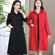 红色风衣外套女2024韩版中长款宽松小个子，大衣妈妈装薄款女士