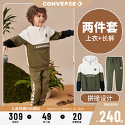 匡威儿童装男童加绒套装2023秋冬款，女童中大童卫衣裤子两件套