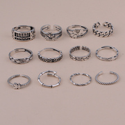 s925纯银戒指简约潮时尚个性指环男女款式泰银复古做旧食指戒尾戒