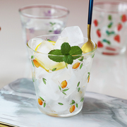 网红高硼硅玻璃杯冷水热水杯 耐高温水杯家用大容量草莓柠檬图案