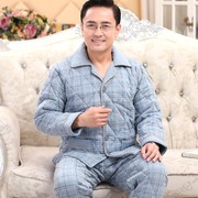 中年人男式冬季睡衣加厚纯棉父亲保暖爸爸三层，夹棉棉袄家居服男款