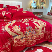 2023全棉结婚床上四件套红色，高档刺绣被套，纯棉婚房备婚六件套