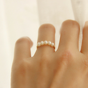 天然淡水珍珠戒指14k包金指环，强光基本无暇手工绕线珍珠戒指