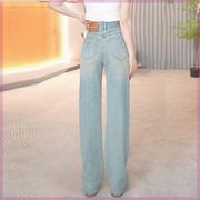 皮尔卡丹牛仔裤女裤2004#春季口袋刺绣设计宽松牛仔韩版阔腿.