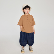 男童短袖衬衣2024夏装童装，儿童日韩系，衬衫中小童薄款半袖上衣