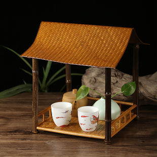 中式竹编竹制杯子架子置物架桌面茶具收纳架展示架茶棚杯架博古架