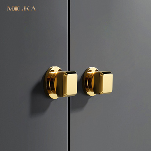 方形黄铜抽屉拉手轻奢单孔金色现代简约高档柜门橱柜厨房纯铜把手