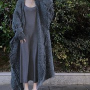 流苏毛衣外套女法式高级设计感宽松慵懒中长针织开衫斗篷大衣
