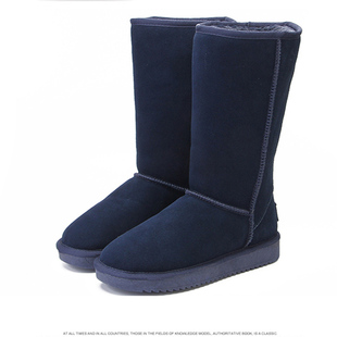 冬季保暖棉鞋5815高筒，女雪地靴女靴子5825中筒靴，冬靴牛筋底深蓝色
