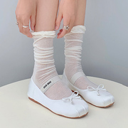 夜间教习室袜子女中筒夏季薄款lolita白色泡泡袜jk镂空网眼堆堆袜
