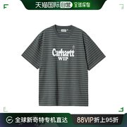 欧洲直邮Carhartt Wip 24 男士灰色棉质细条纹和图案印花T恤
