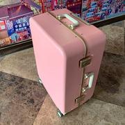 日系小清新粉色密码箱结实铝合金皮纹行李箱万向轮铝框登机拉
