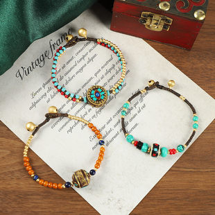 原创设计尼泊尔藏式编织手链复古民族风个性铃铛手绳西藏族手串女
