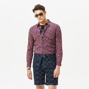 davidnaman春夏季男士经典紫色，长袖衬衫棉质休闲商务纯色衬衣