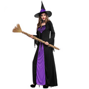 万圣节服装蝙蝠袖表演服 酒吧巫婆裙成人紫色骷髅女巫派对舞台装