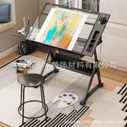 绘图桌绘画可升降桌美术玻璃，画画制图电脑设计师书桌工作台桌子