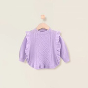 婴儿毛衣女宝宝春秋款女童纯棉毛线紫色套头木耳花边针织衫外套