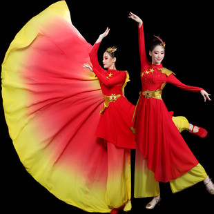 古典舞演出服女飘逸中国风祖国，民族舞秧歌服广场舞扇子舞套装