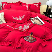 床品四件套婚庆床上用品被套床单被子，结婚4件套，大红少女风公主